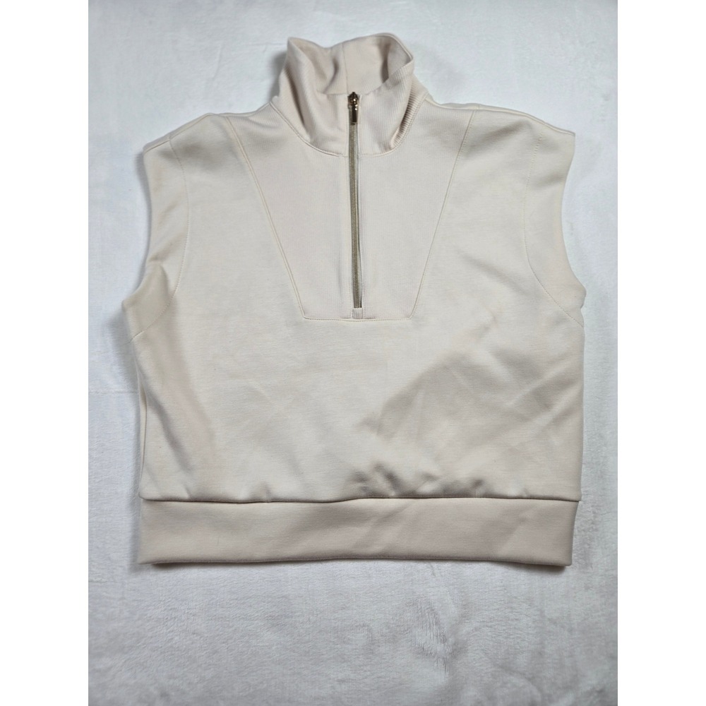 T/S by Thrive Cream Sleeveless Quarter Zip Pullover Sweatshirt Vest Small